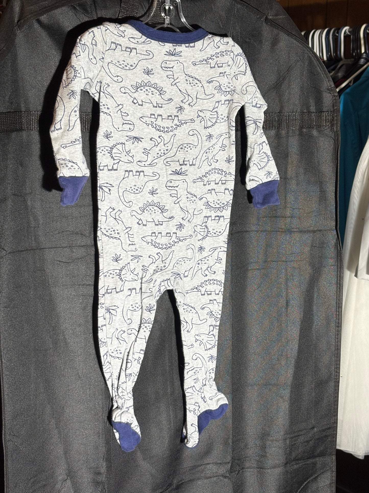 Size 6-9 month, Gray and blue sleeper with dinosaurs