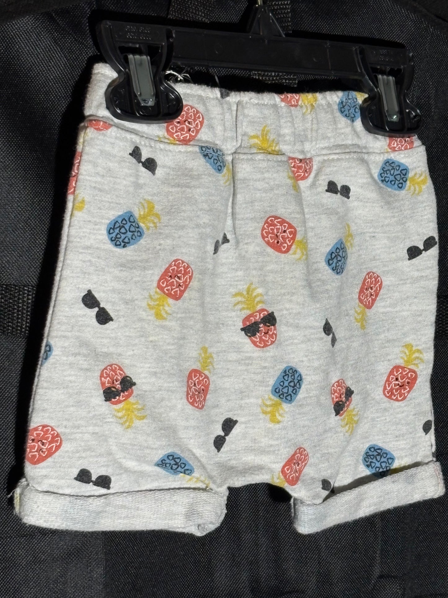 Size 3-6 month, Kidget Brand, gray shorts with sunglasses and pineapples