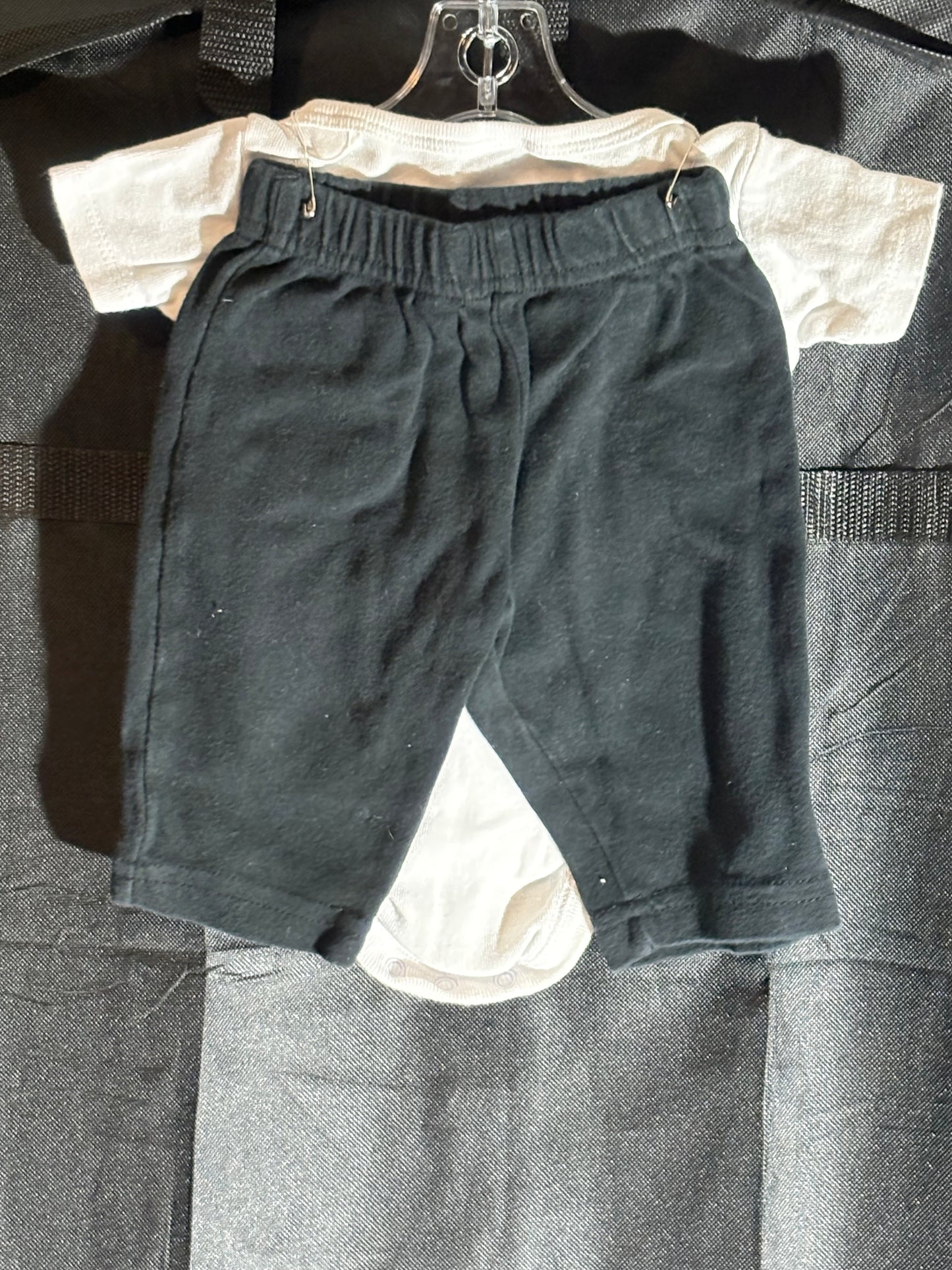 Size 0-3 month, white onesie “party in my crib 2am” and black pants