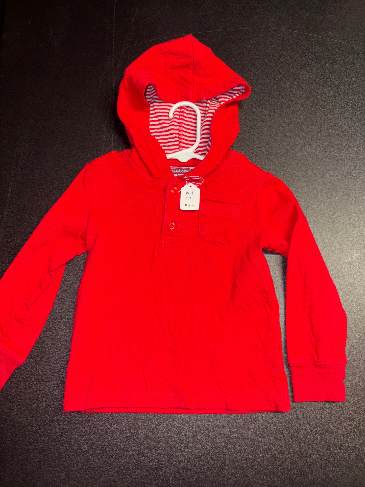 Size 4T, OshKosh Brand, Red hooded pullover