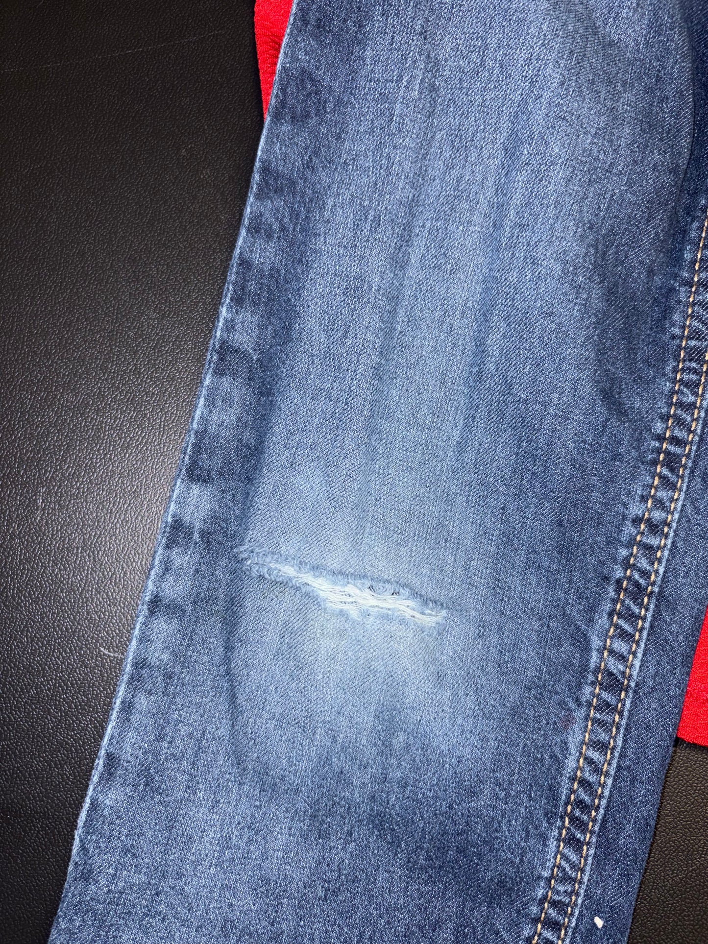 Size 6 Youth, Navy and Red pullover and denim jeans