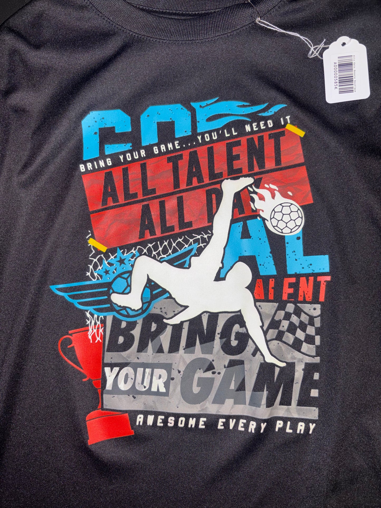 Size 6/7 Youth, Basketball themed, Quick Dry long sleeved black shirt