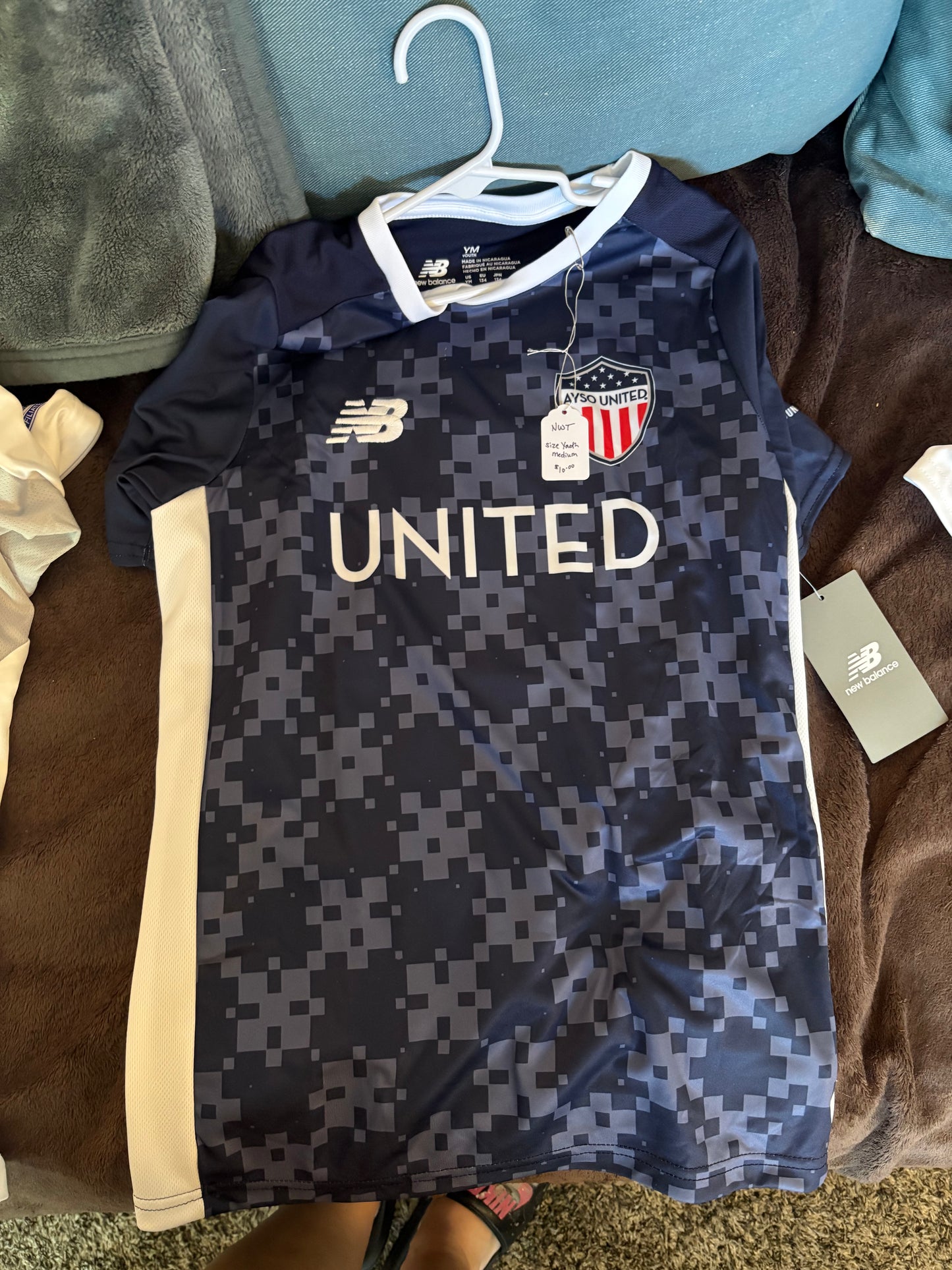 Size Youth Medium New Balance Navy and White Soccer Jersey