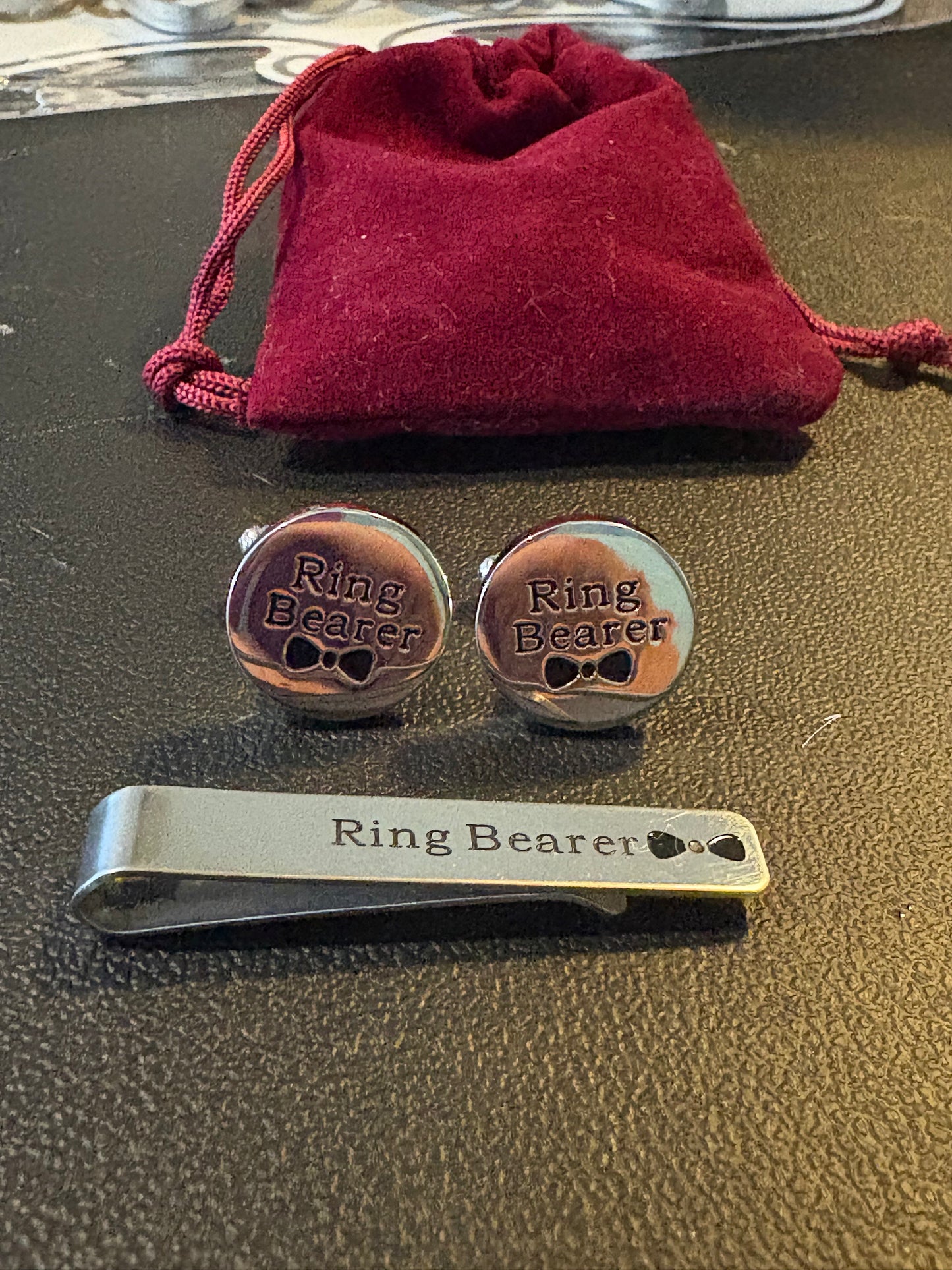Ringer Bearer Cuff Links and Tie Clip Set