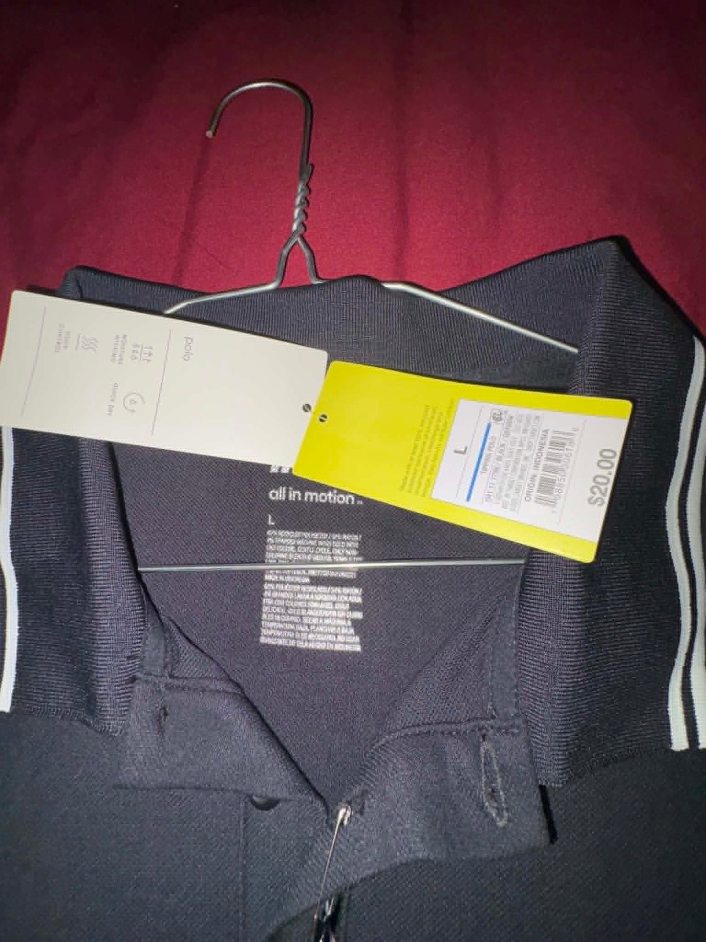 Size Men’s Large Polo, NWT, All In Motion Brand, black shirt with white strips