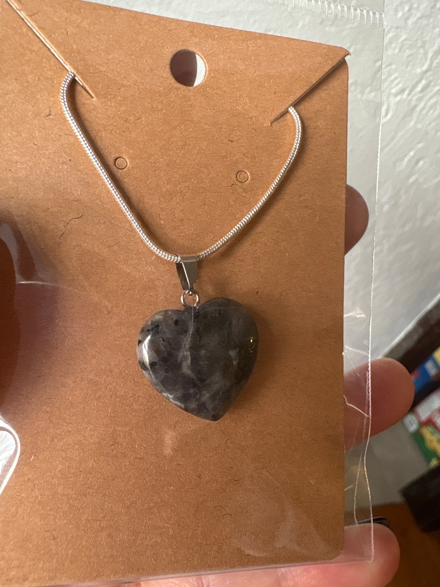 Natural stone heart on a Sterling Silver 925 snake chain
