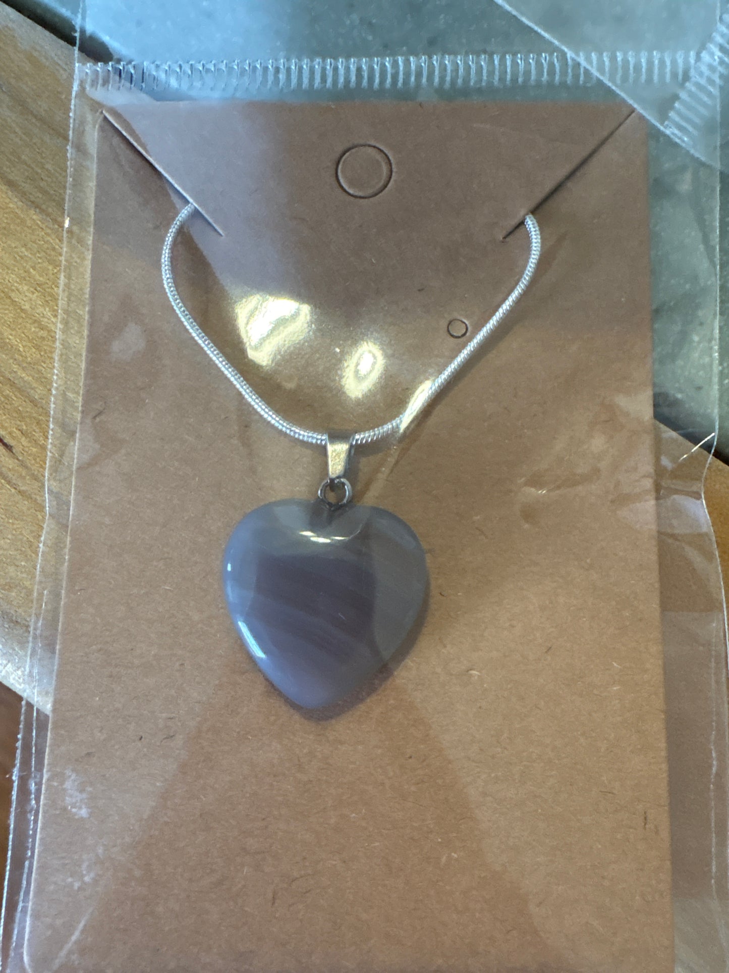 Natural stone heart on a Sterling Silver 925 snake chain