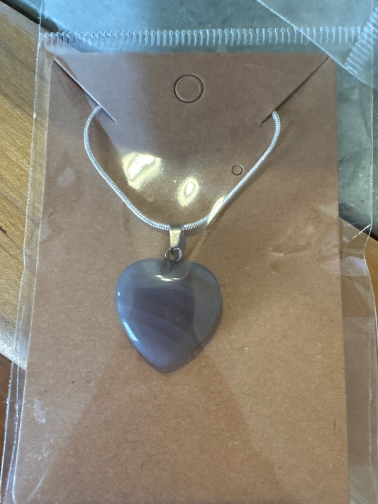 Natural stone heart on a Sterling Silver 925 snake chain