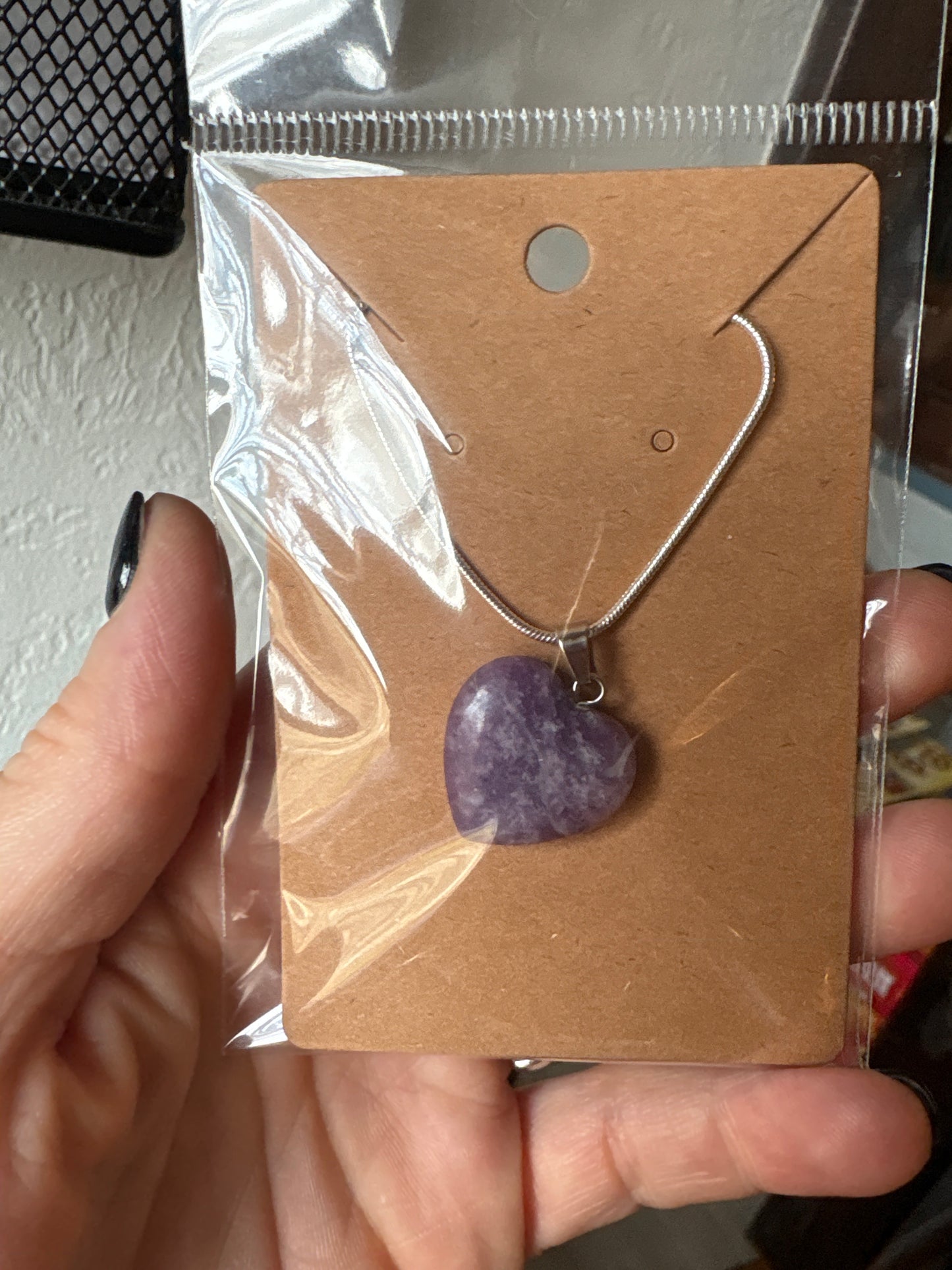 Natural stone heart on a Sterling Silver 925 snake chain