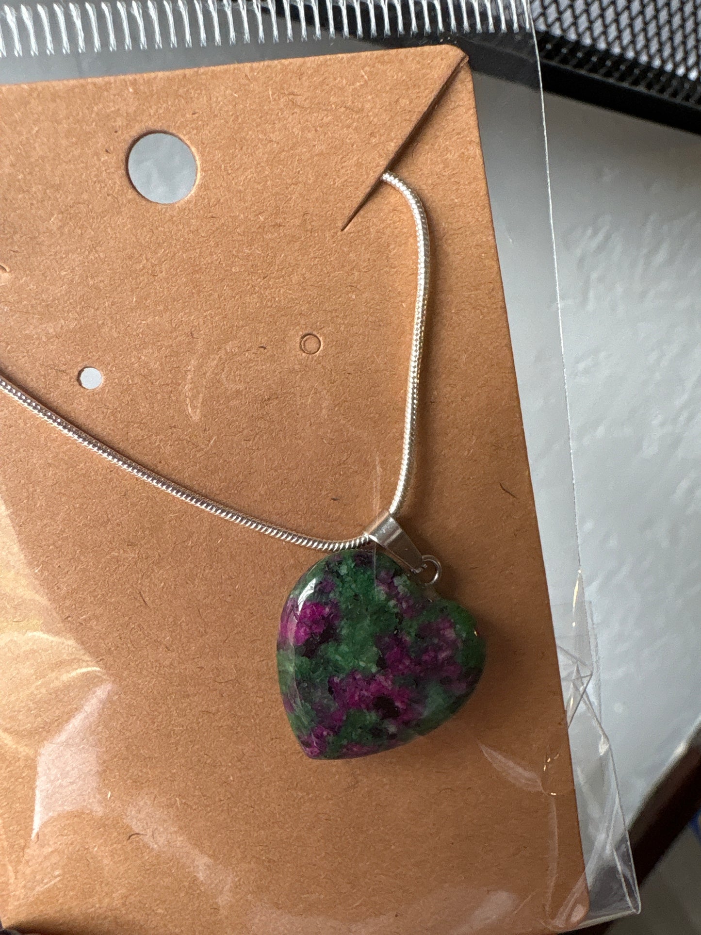 Natural stone heart on a Sterling Silver 925 snake chain