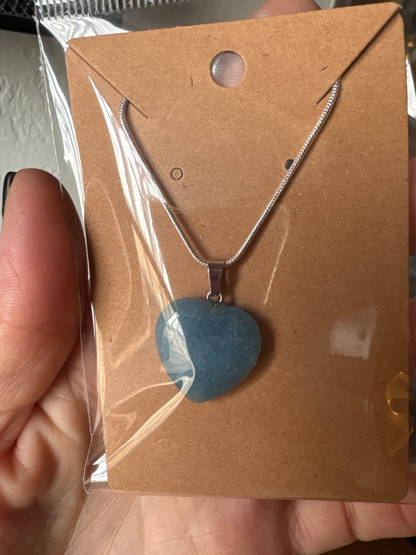 Natural stone heart on a Sterling Silver 925 snake chain
