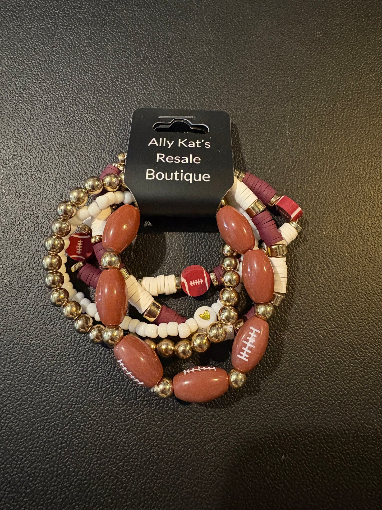 Set of Five Football themed Bracelets
