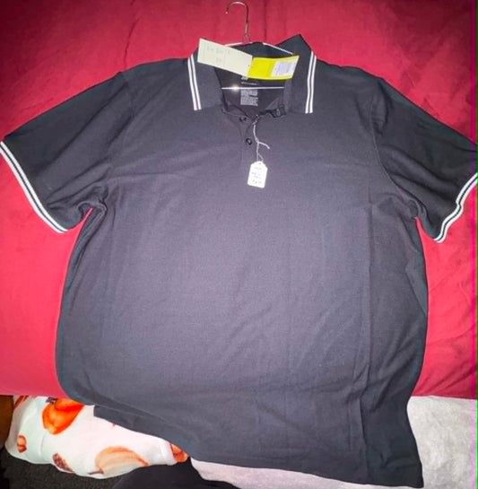 Size Men’s Large Polo, NWT, All In Motion Brand, black shirt with white strips