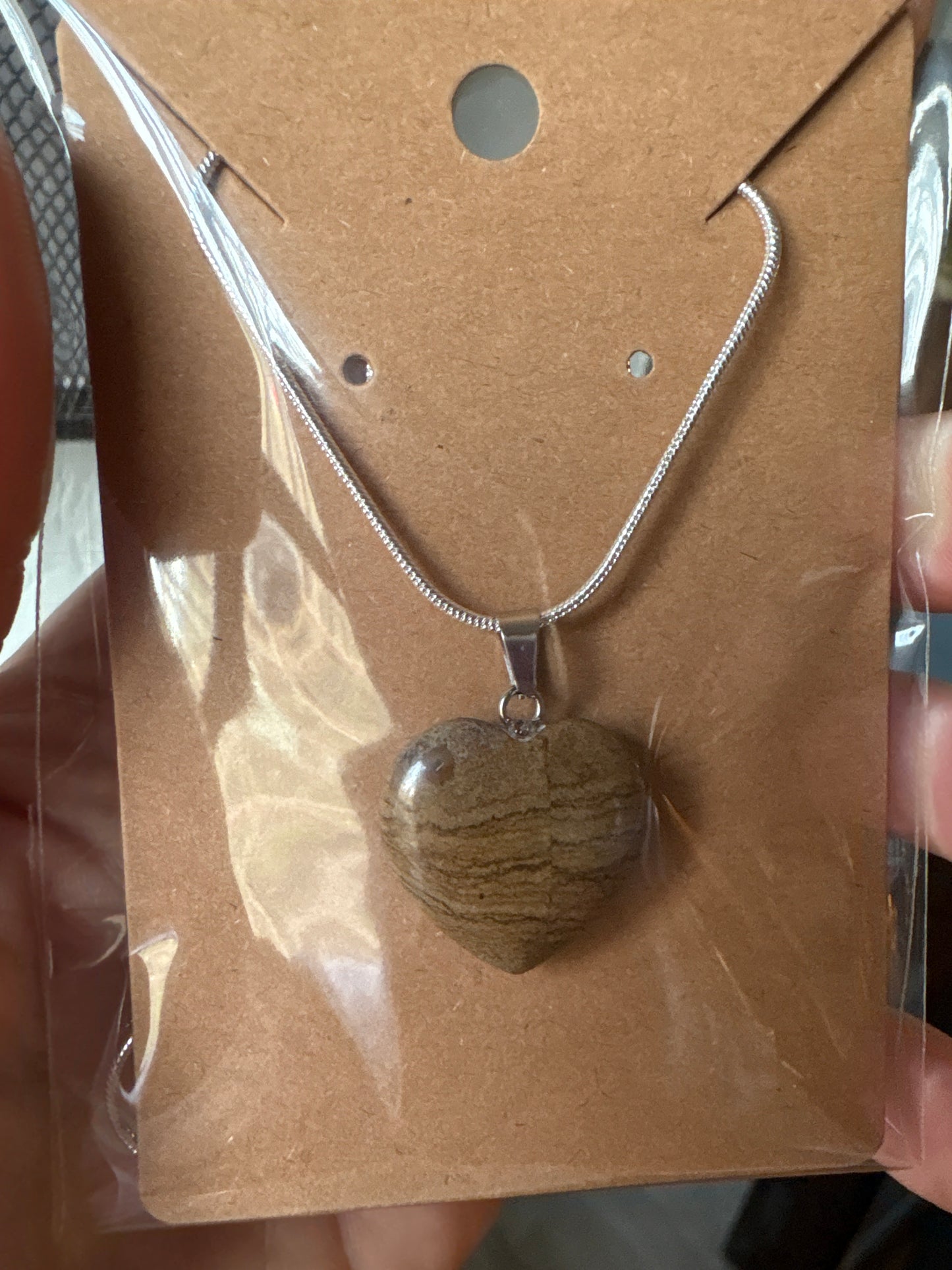 Natural stone heart on a Sterling Silver 925 snake chain