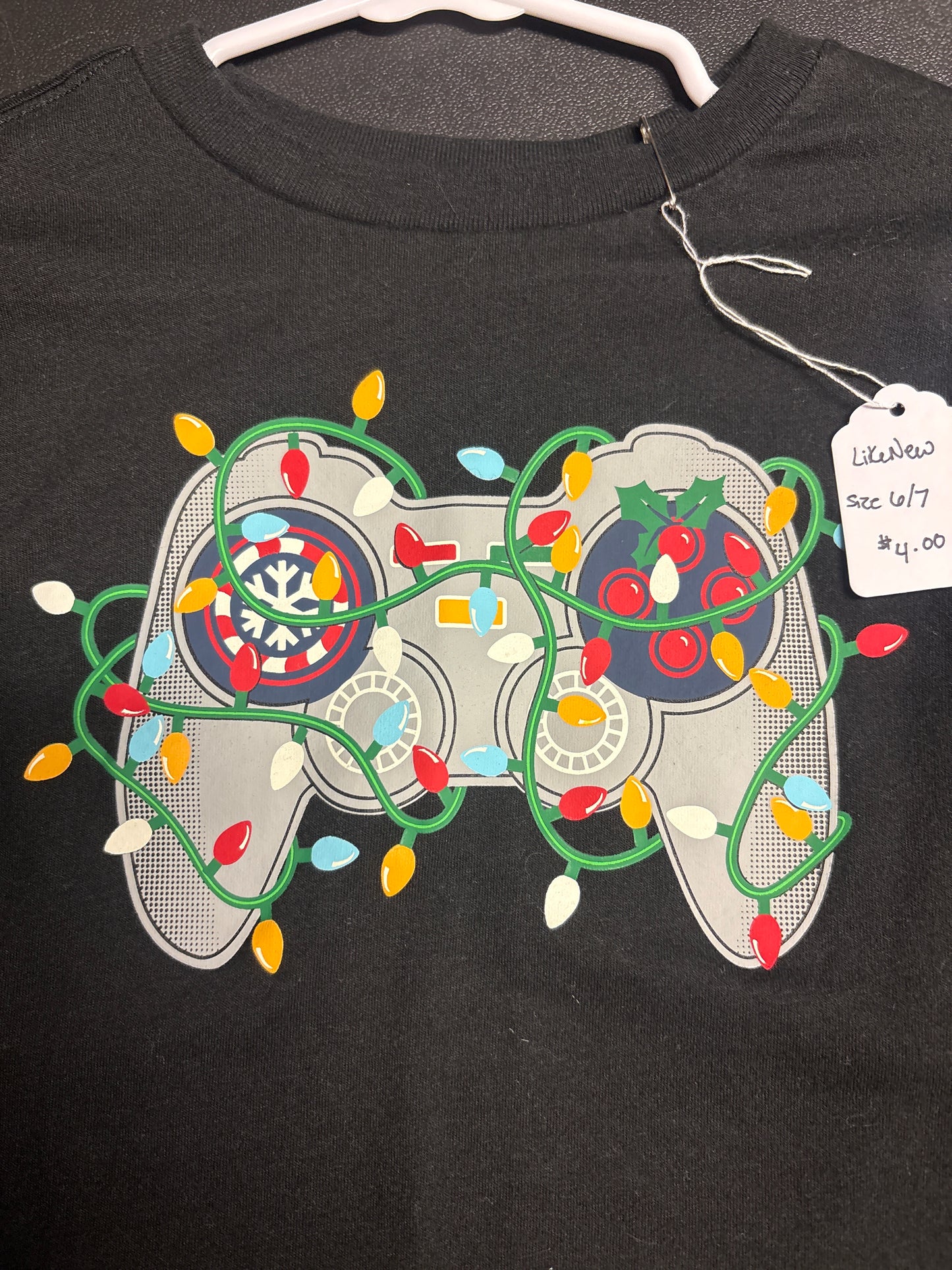 Size 6/7 Youth, Christmas Gamer Long sleeved shirt, black
