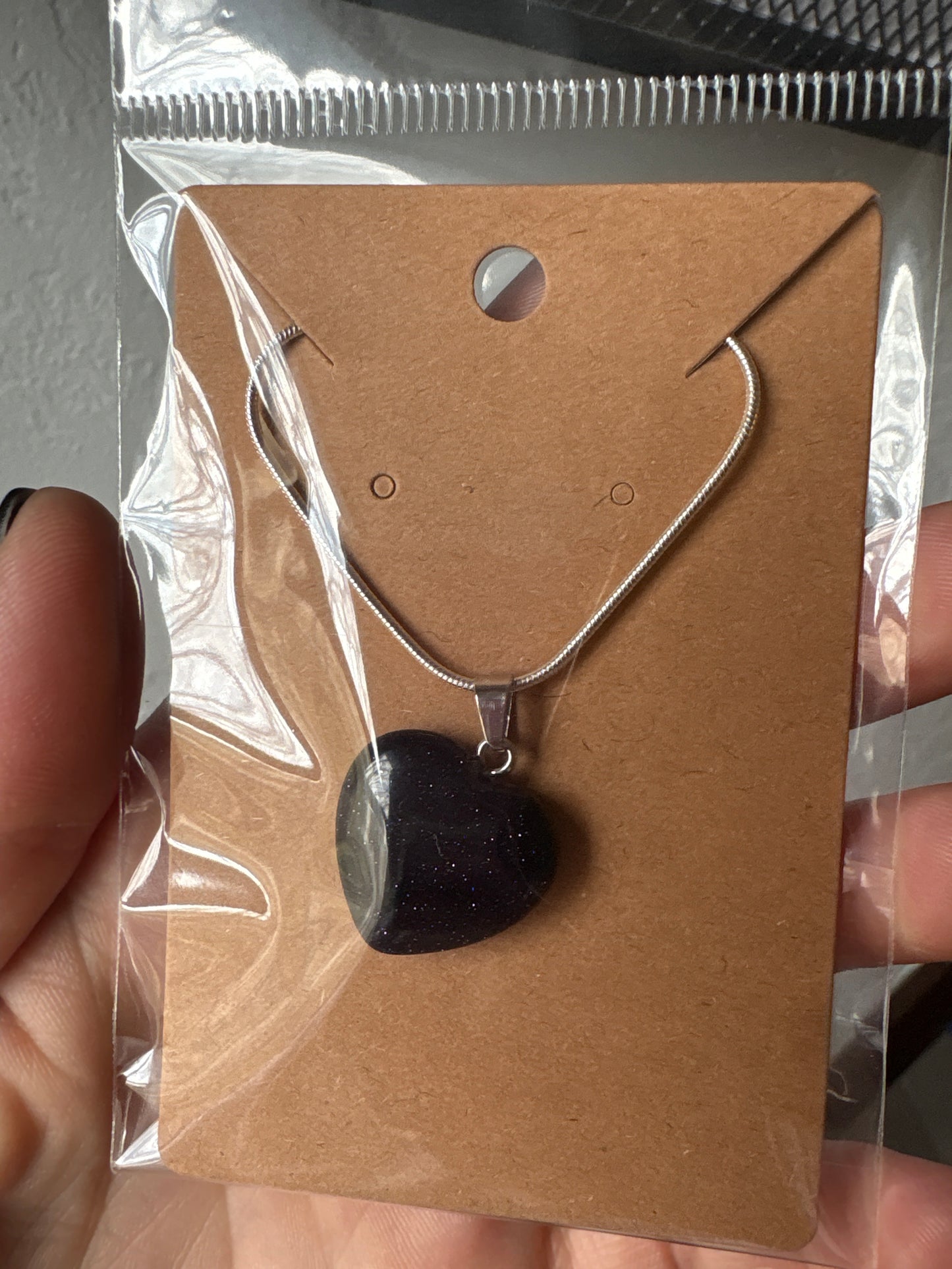 Natural stone heart on a Sterling Silver 925 snake chain