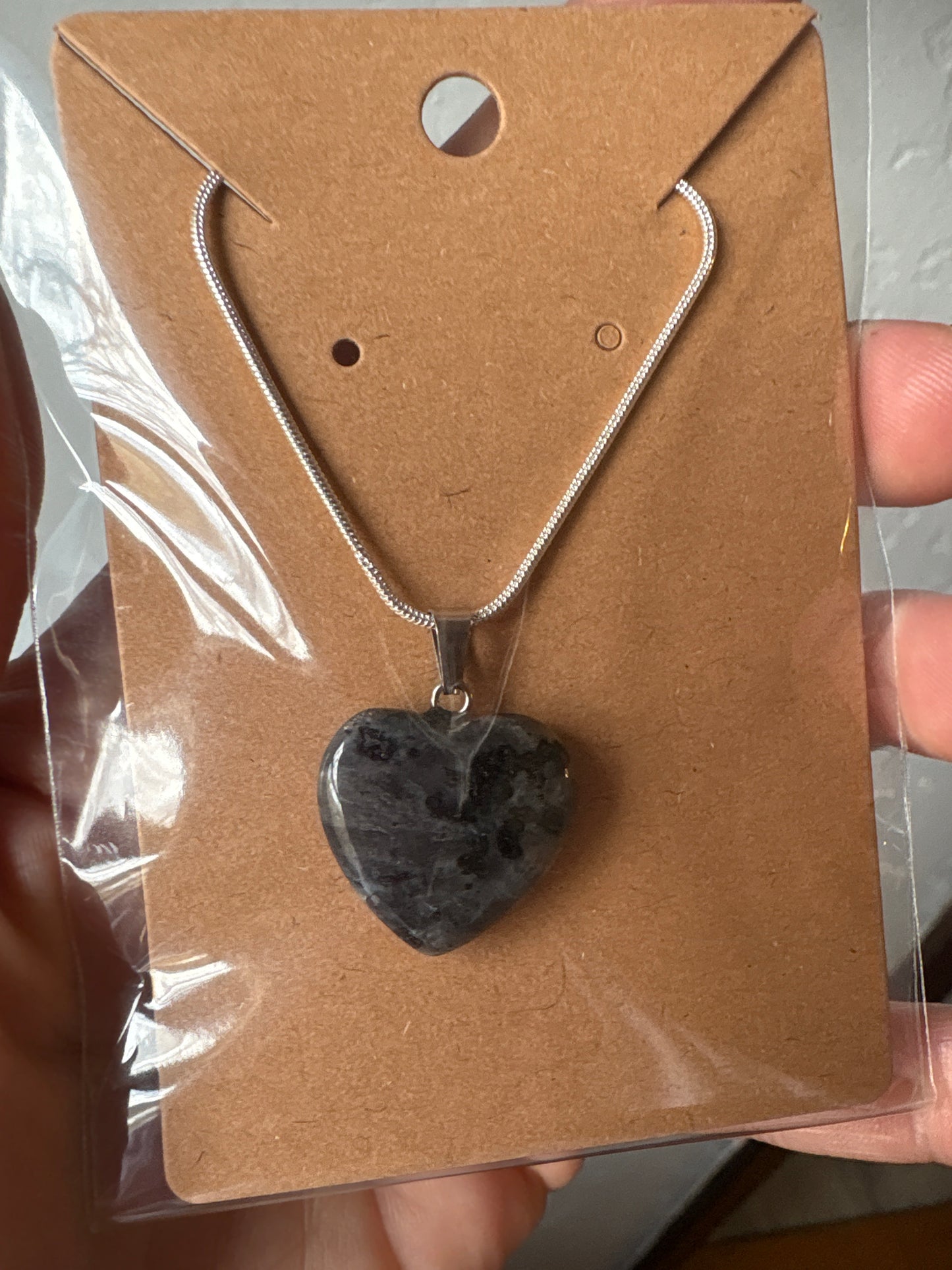Natural stone heart on a Sterling Silver 925 snake chain
