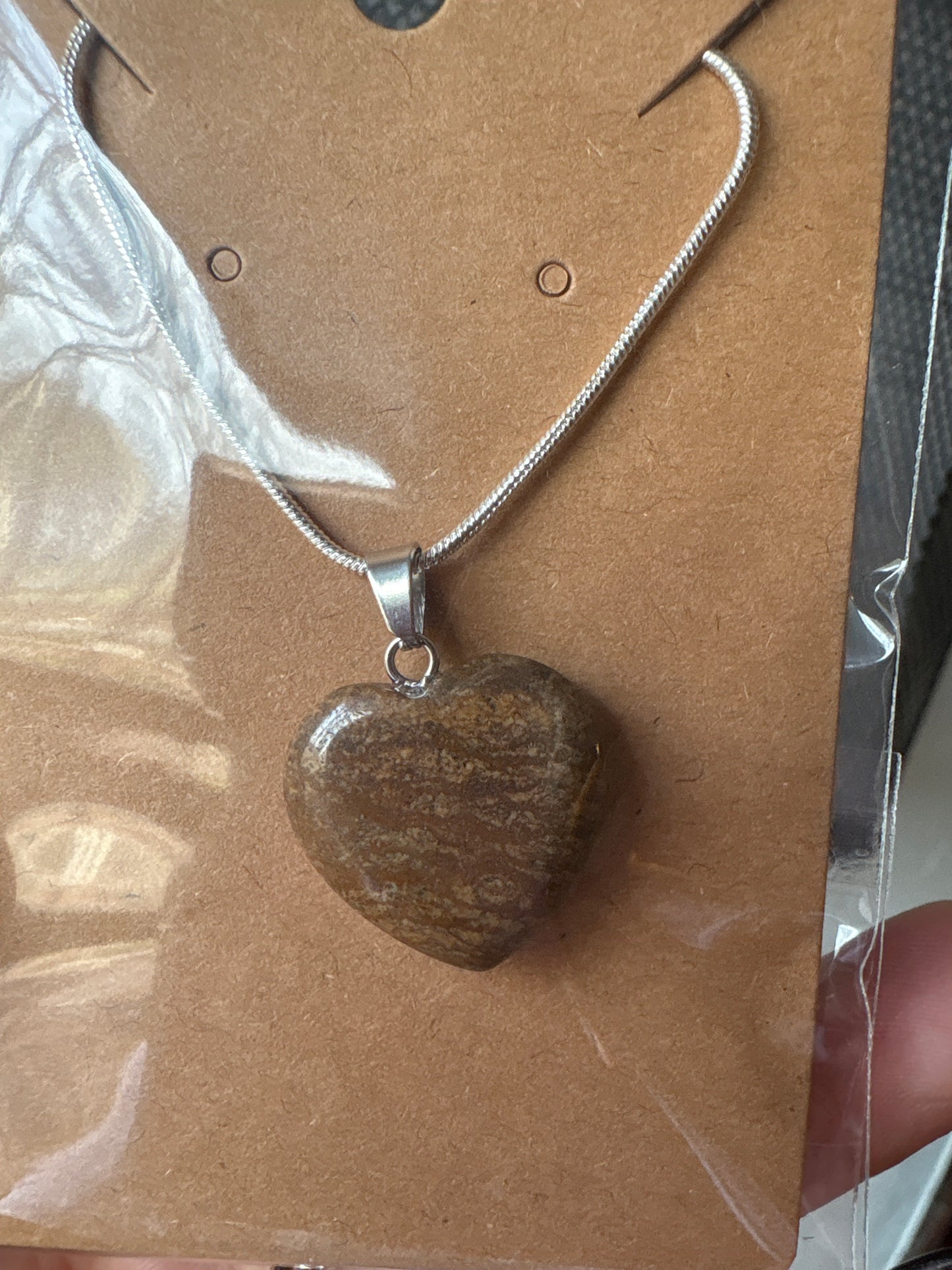Natural stone heart on a Sterling Silver 925 snake chain