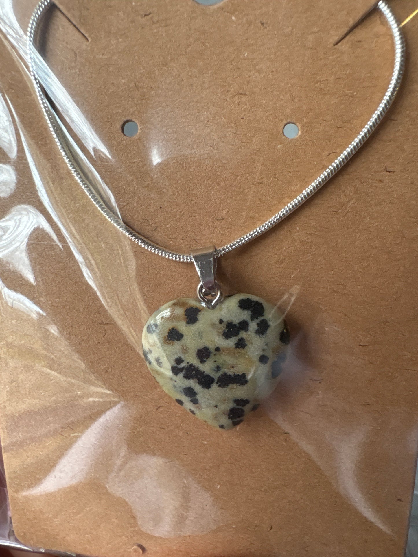 Natural stone heart on a Sterling Silver 925 snake chain