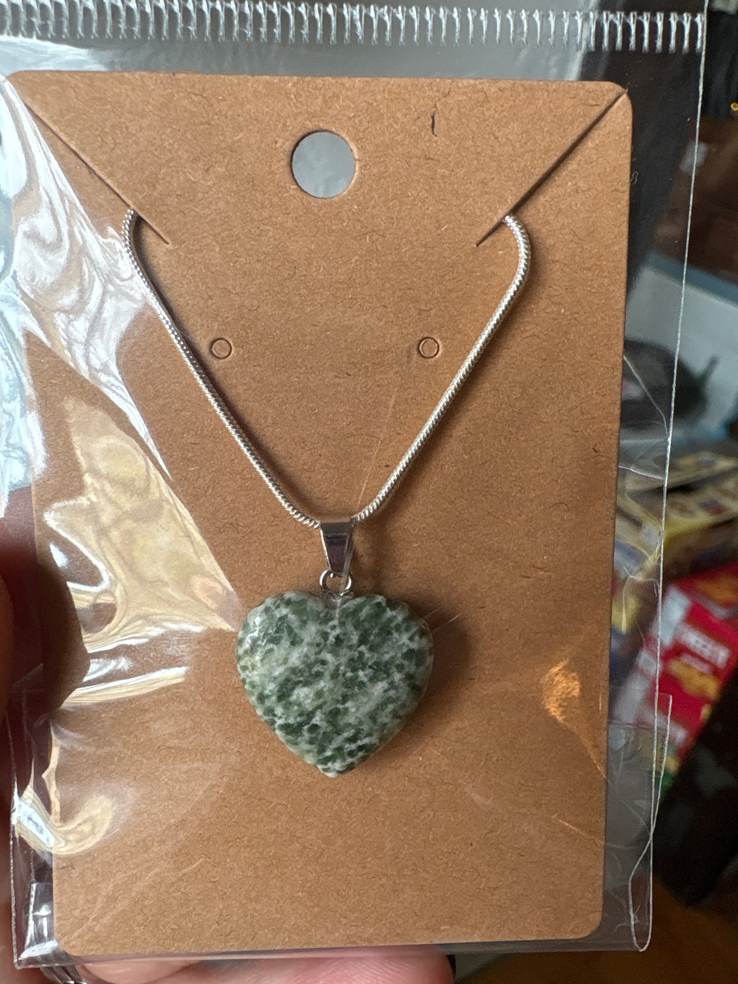 Natural stone heart on a Sterling Silver 925 snake chain