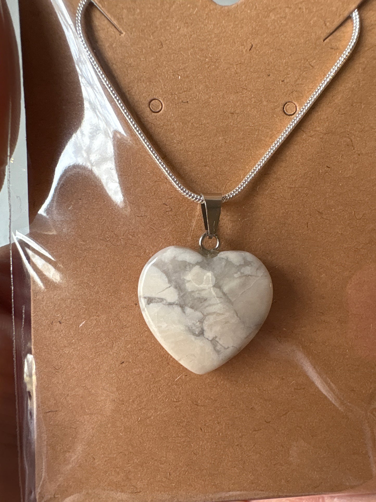 Natural stone heart on a Sterling Silver 925 snake chain