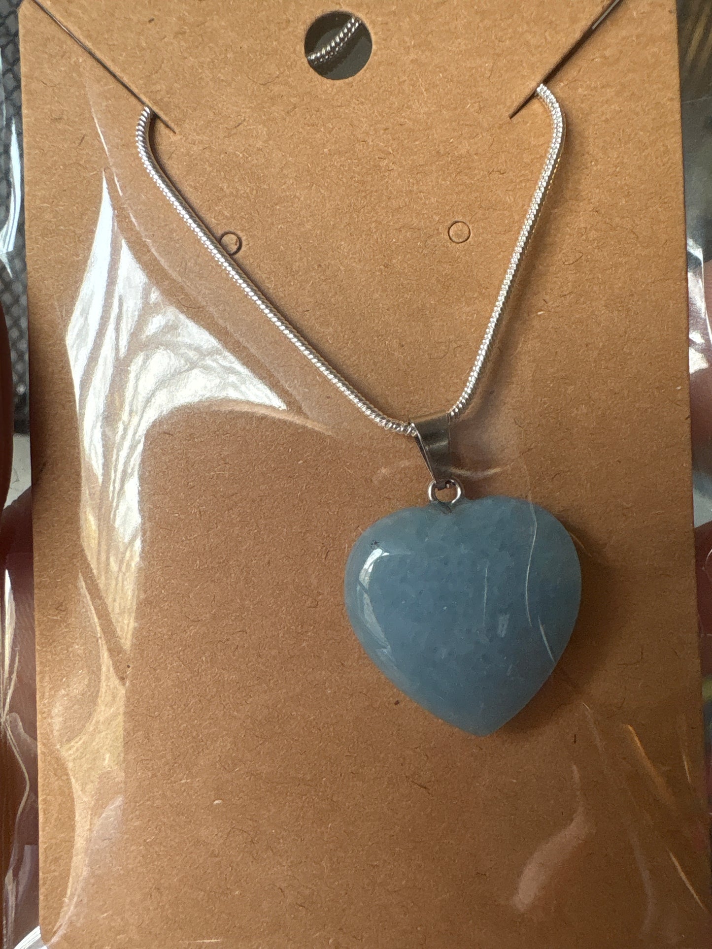 Natural stone heart on a Sterling Silver 925 snake chain