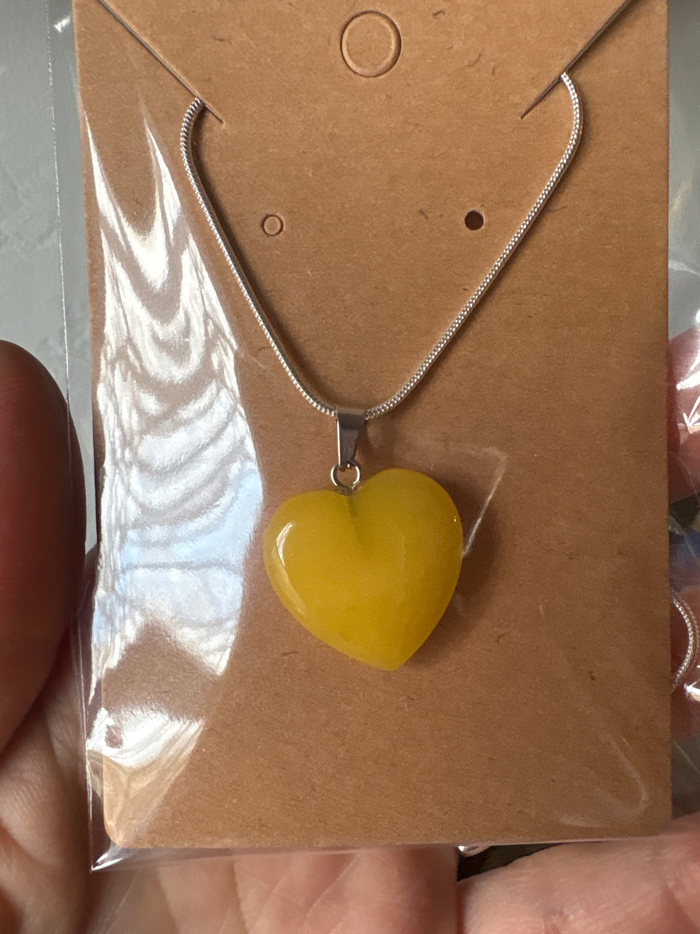 Natural stone heart on a Sterling Silver 925 snake chain