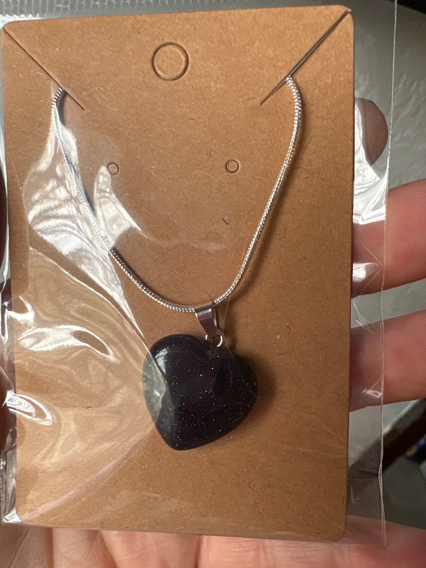 Natural stone heart on a Sterling Silver 925 snake chain