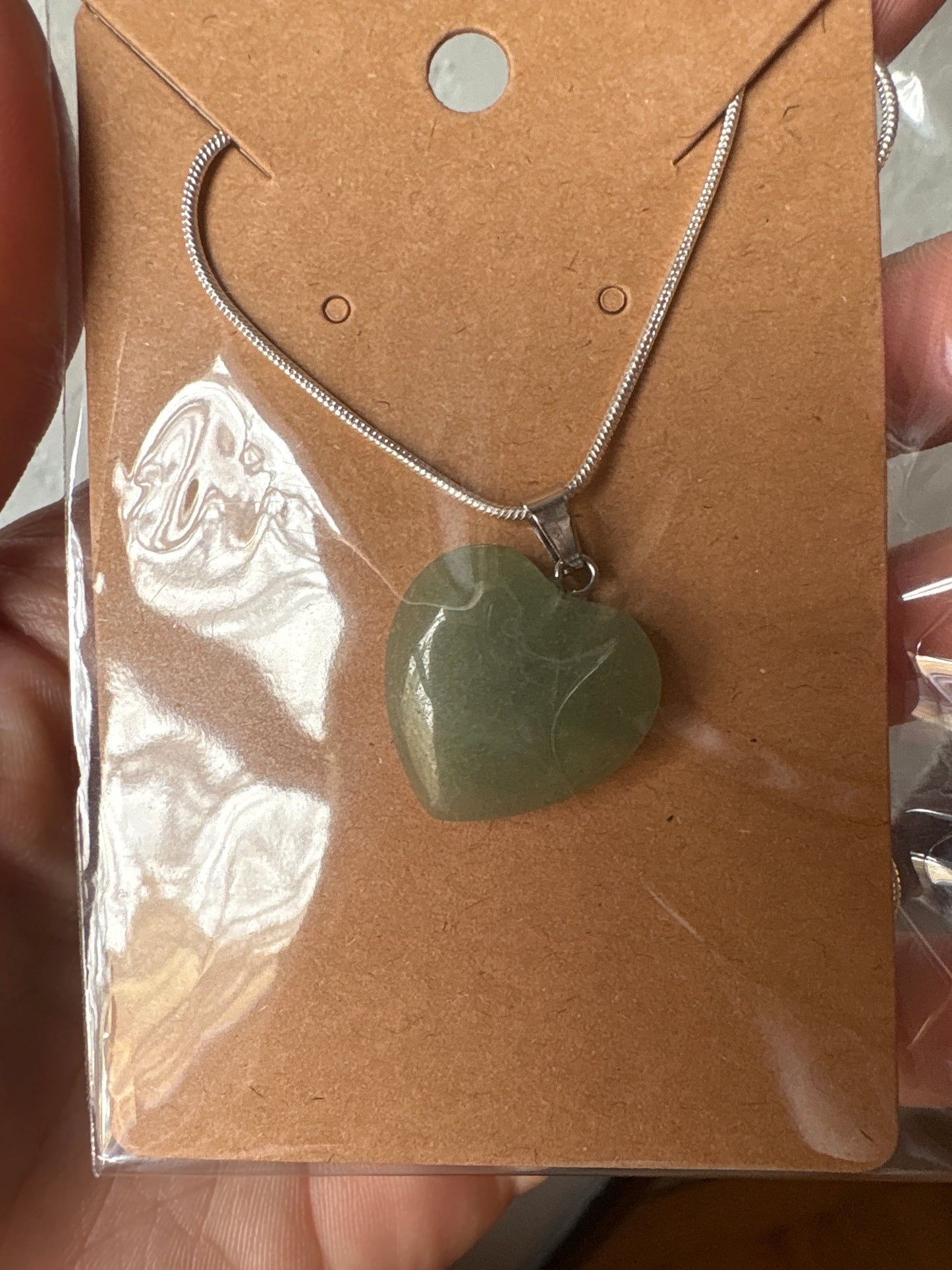 Natural stone heart on a Sterling Silver 925 snake chain