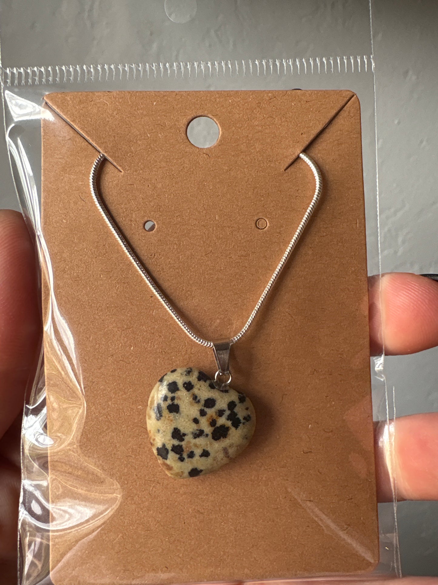 Natural stone heart on a Sterling Silver 925 snake chain