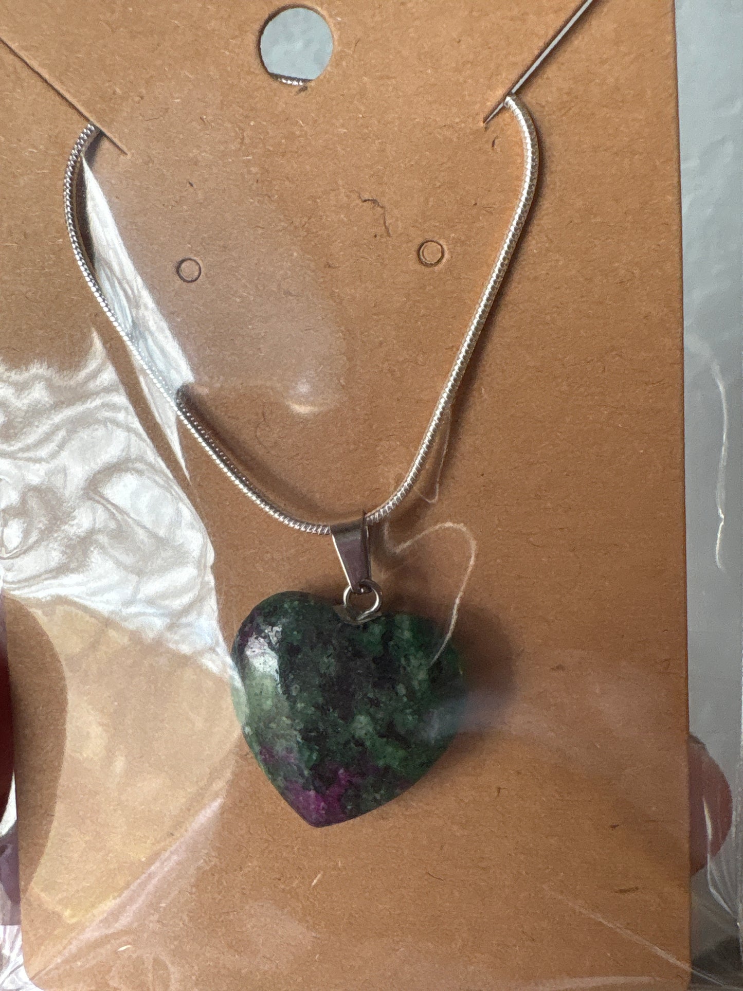 Natural stone heart on a Sterling Silver 925 snake chain