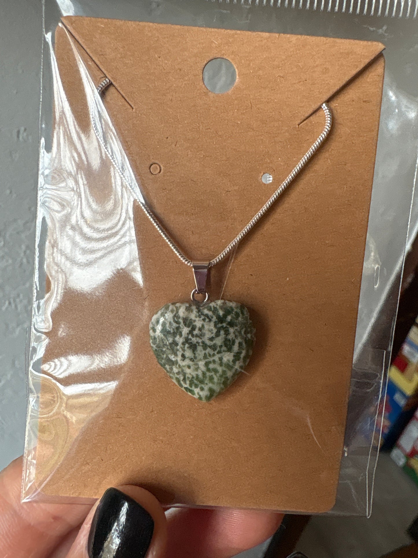 Natural stone heart on a Sterling Silver 925 snake chain