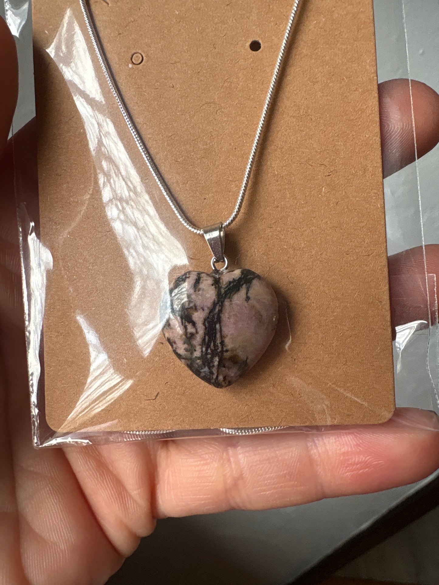 Natural stone heart on a Sterling Silver 925 snake chain