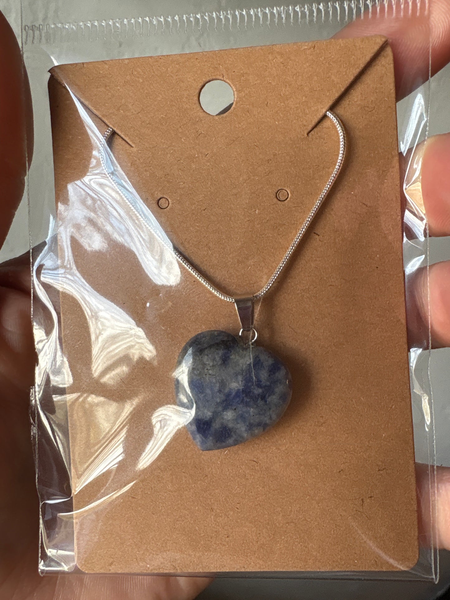 Natural stone heart on a Sterling Silver 925 snake chain