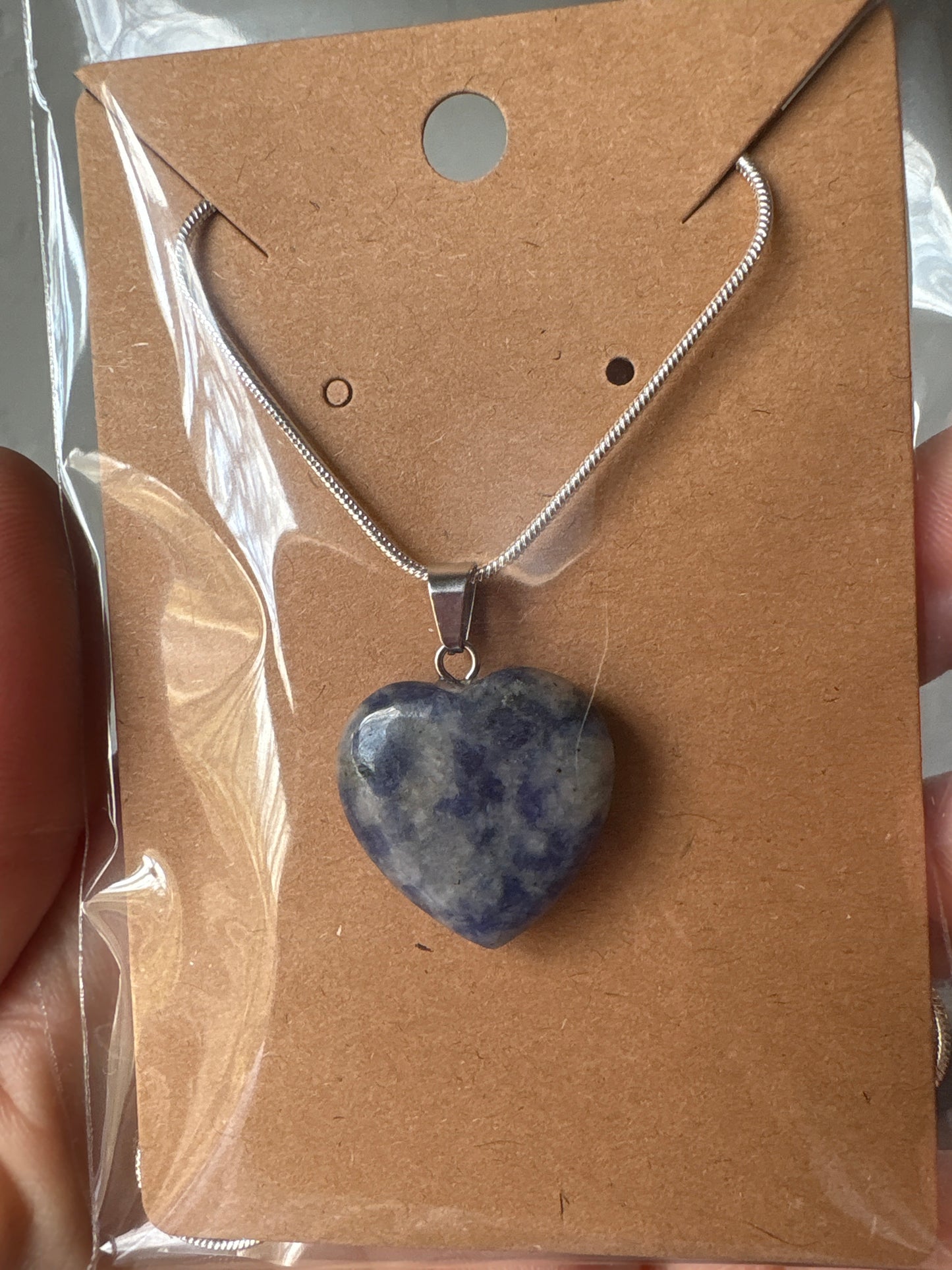 Natural stone heart on a Sterling Silver 925 snake chain