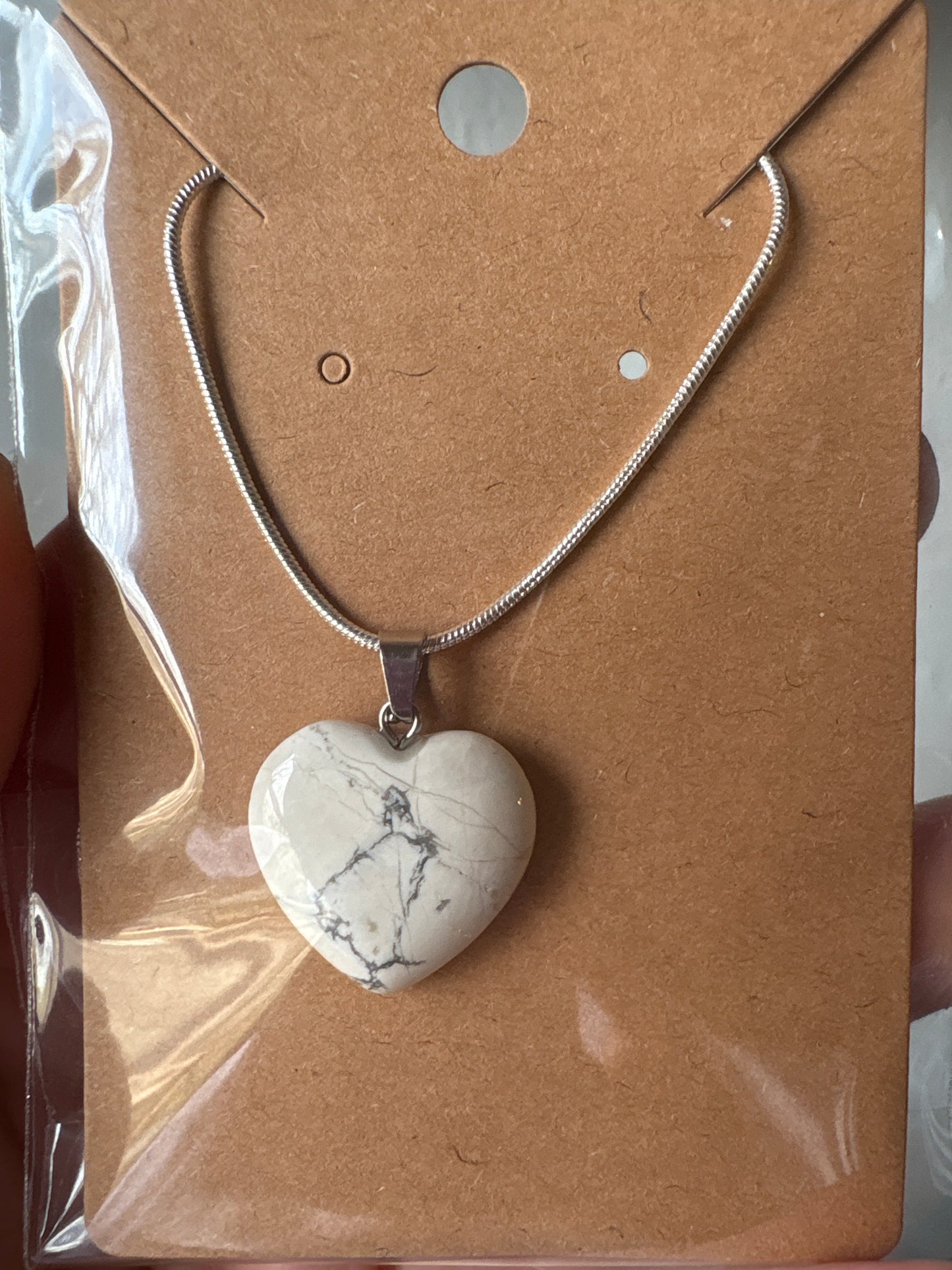 Natural stone heart on a Sterling Silver 925 snake chain
