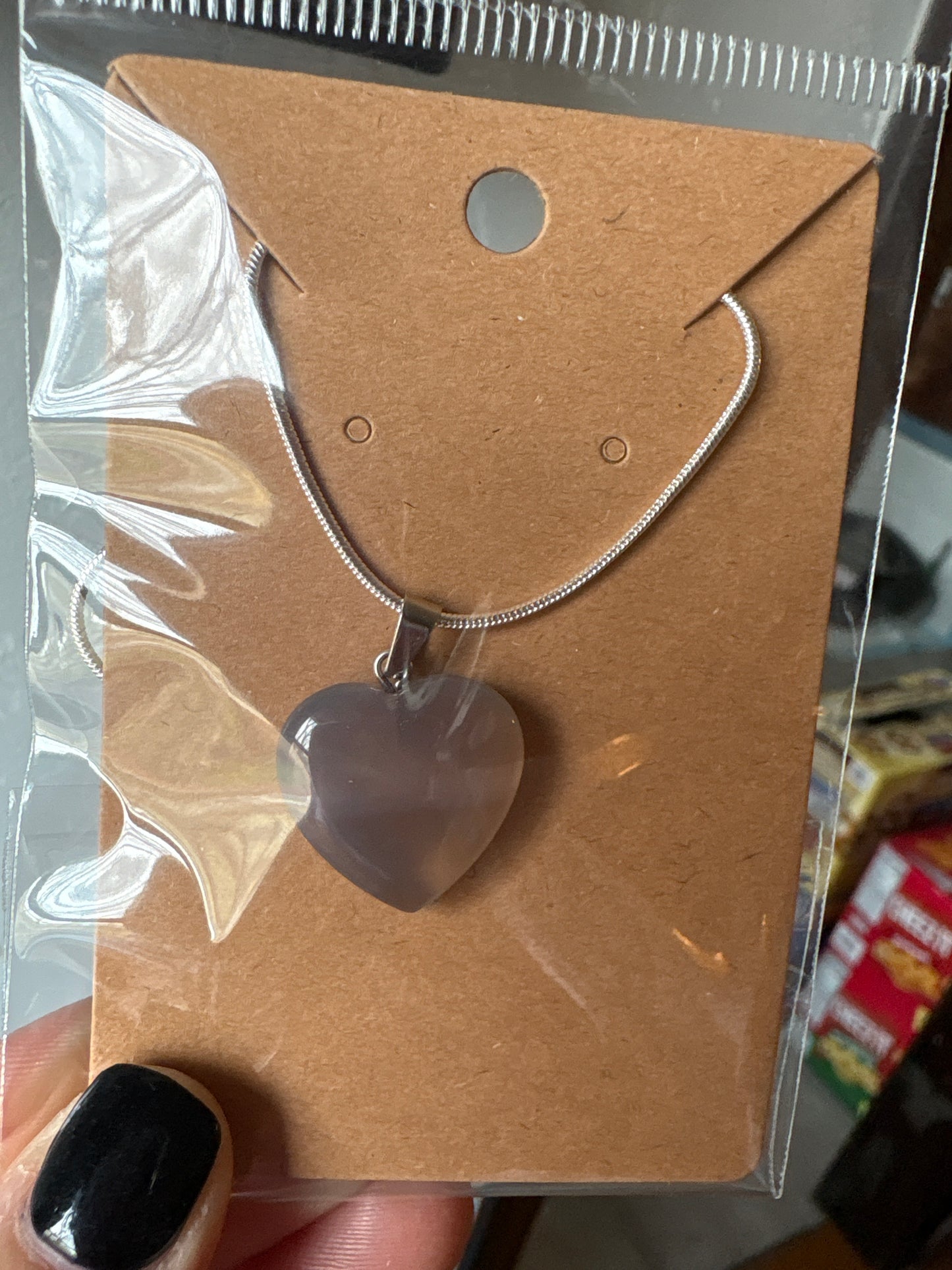 Natural stone heart on a Sterling Silver 925 snake chain