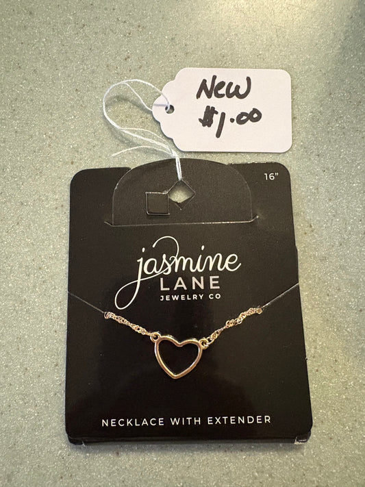 Gold heart necklace, 16” Jasmine Lane Jewelry Co. necklace with extender