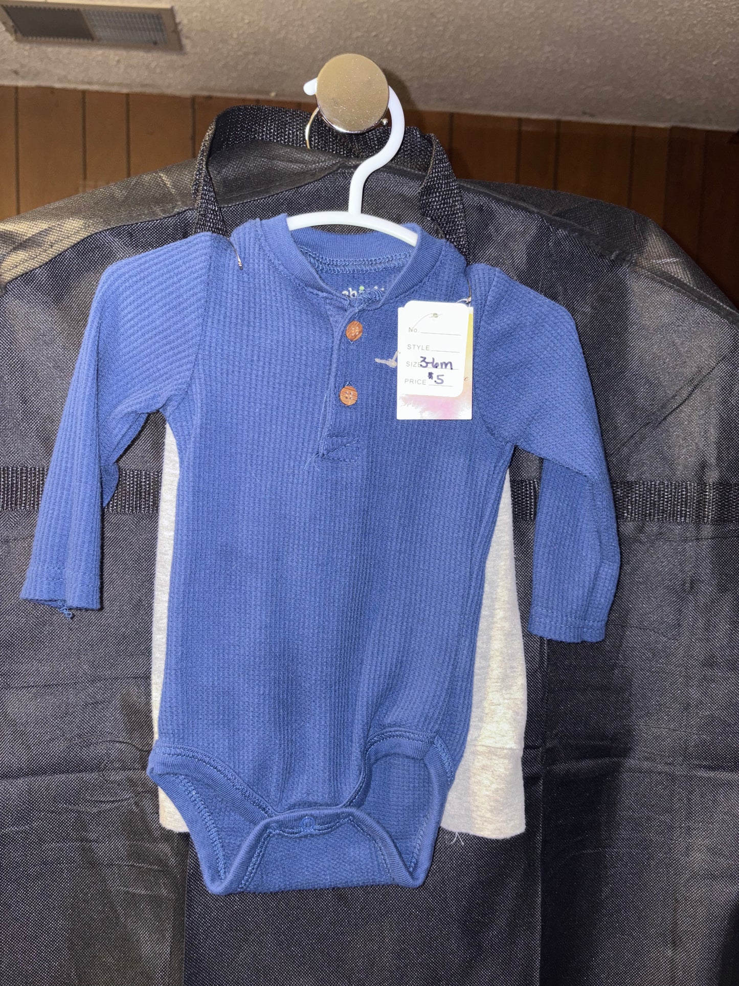3-6 month boys outfit, Blue onesie and gray pants