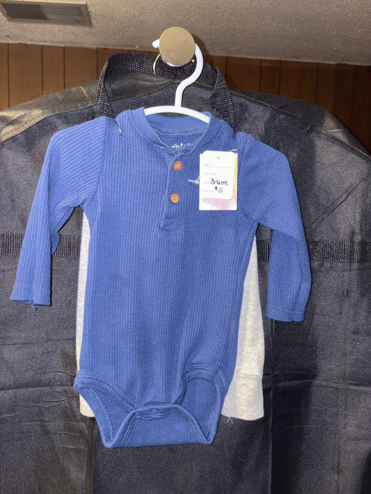 3-6 month boys outfit, Blue onesie and gray pants