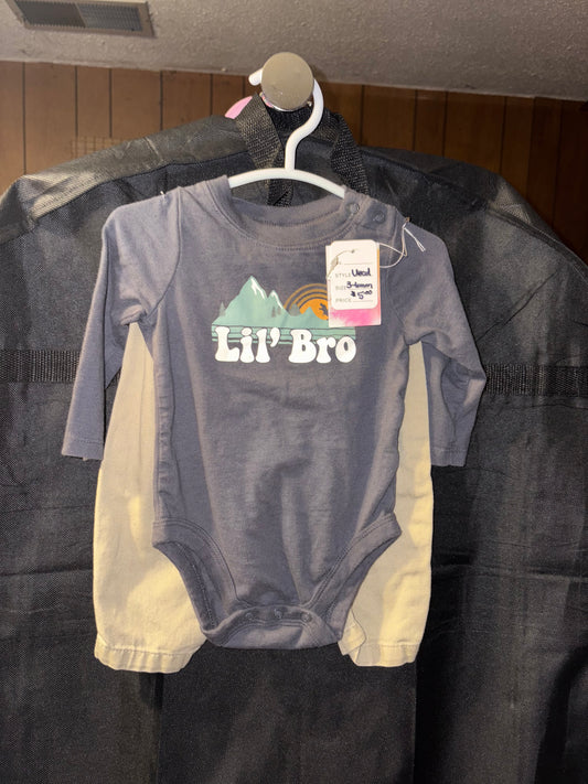 3-6 month Boys Slate gray long sleeved onesie with khaki pants