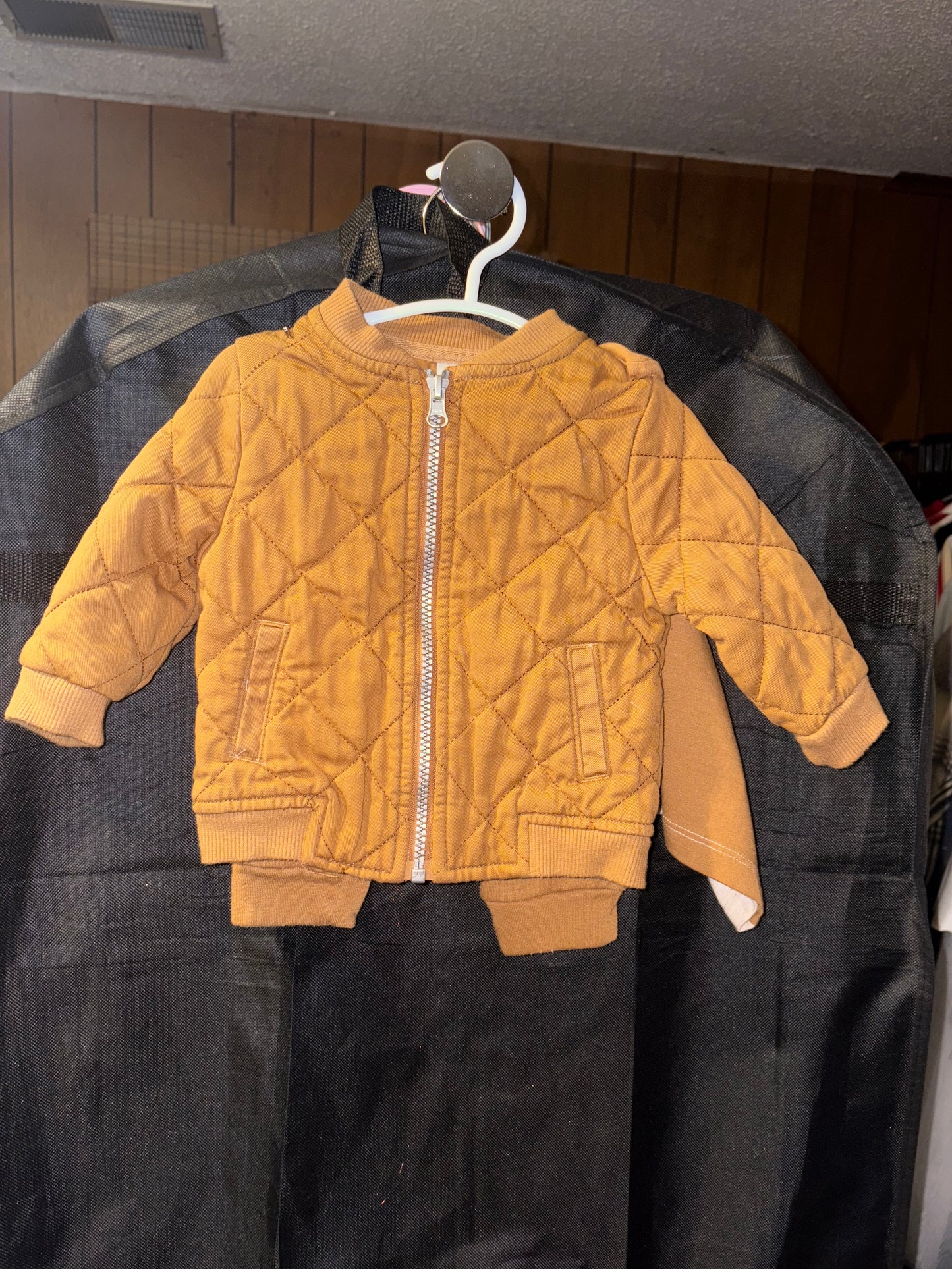 Brown and white outfit, Boys 3 to 6 month quilted jacket, sweatpants, T-shirt