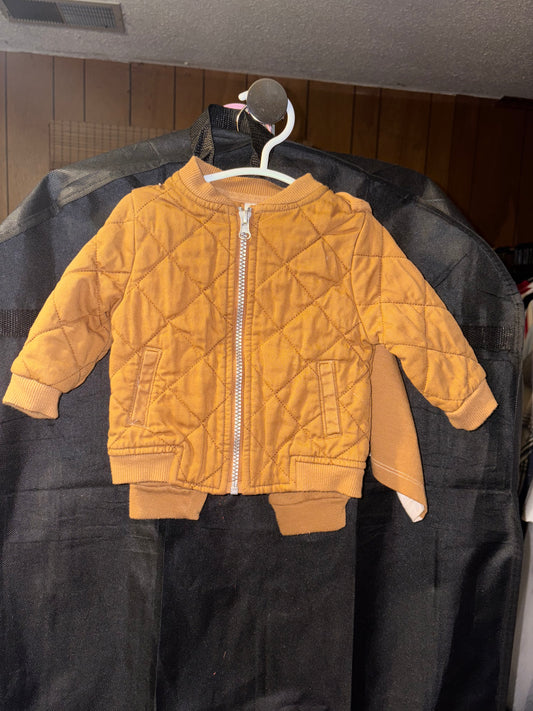 Brown and white outfit, Boys 3 to 6 month quilted jacket, sweatpants, T-shirt