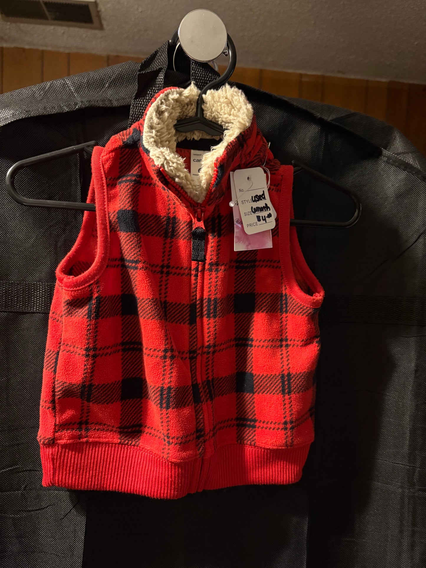 6 month, carter’s brand, buffalo plaid red vest