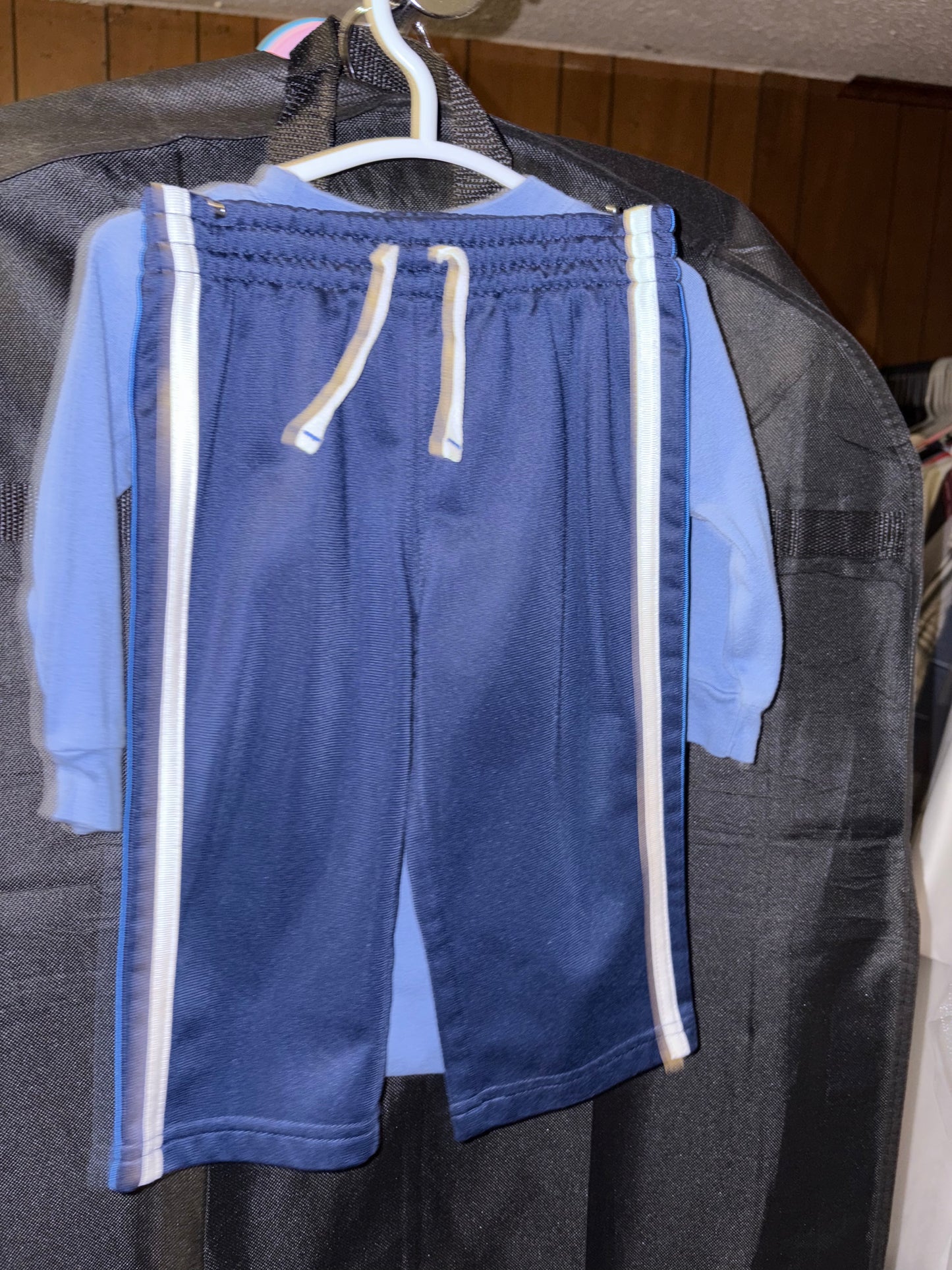 12 Month periwinkle blue long sleeve onesie with navy pants ￼
