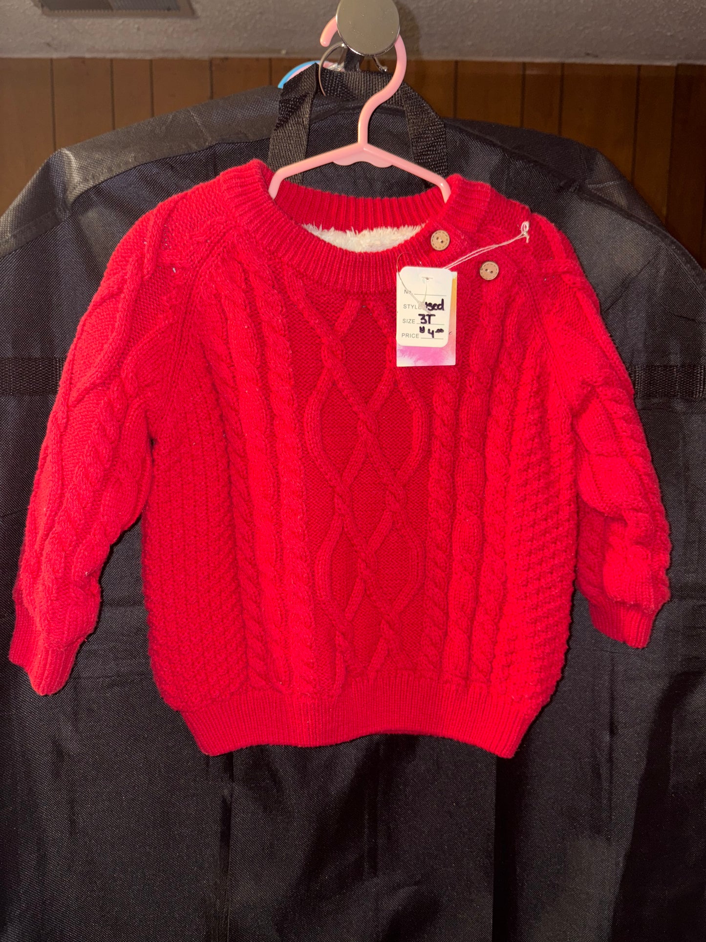 3T Red Knitted and Sherpa Sweater