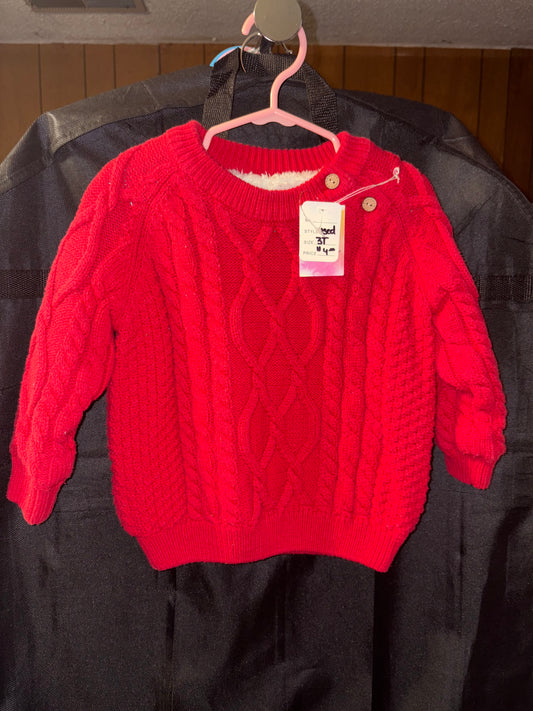 3T Red Knitted and Sherpa Sweater