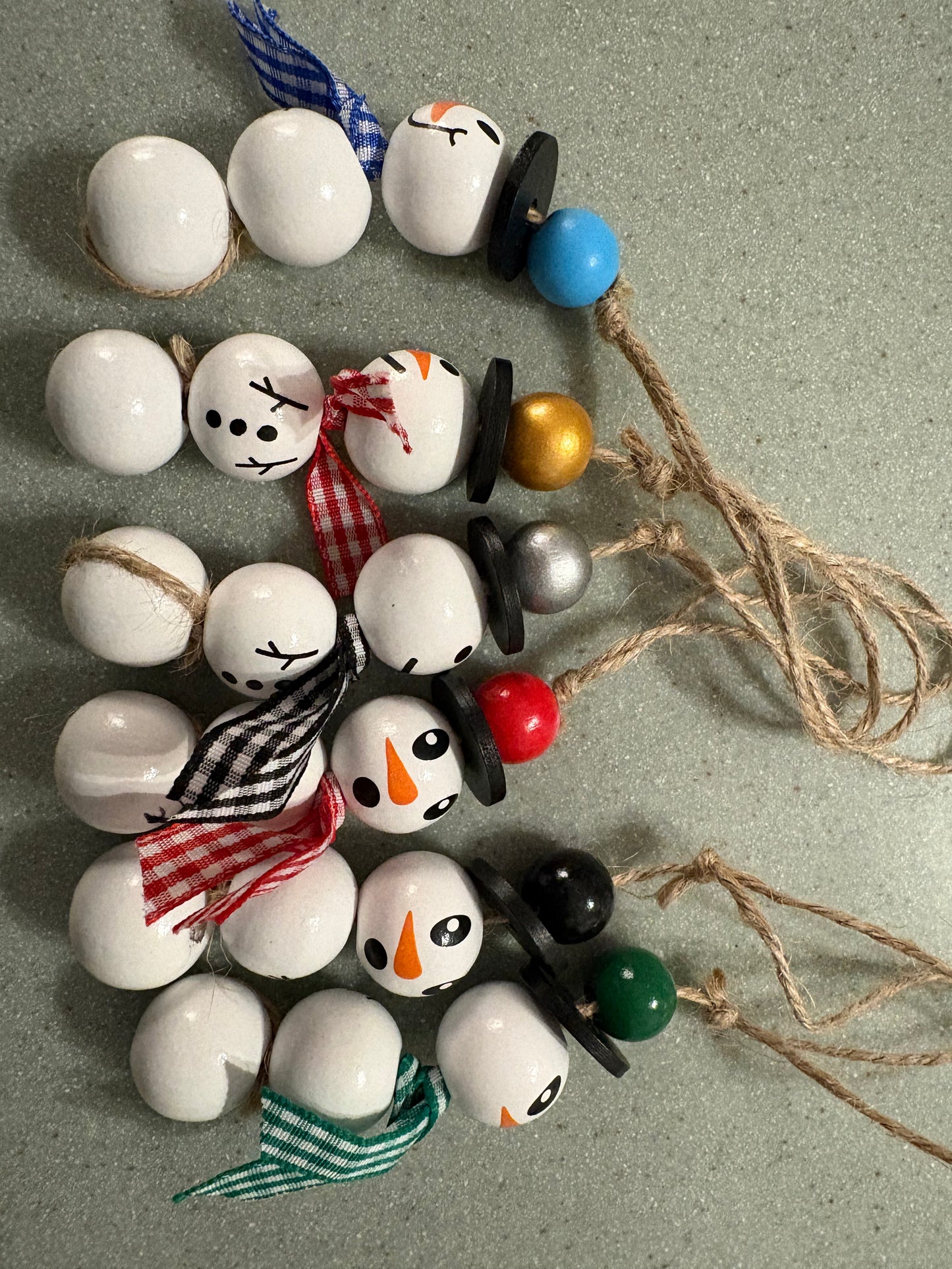 Wooden Snowman Ornaments set of 6