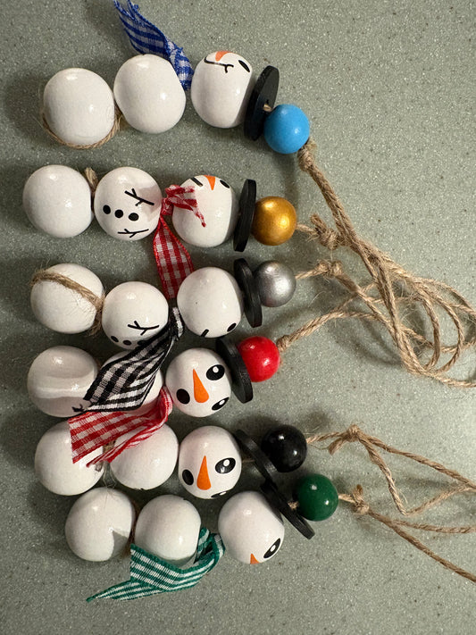 Wooden Snowman Ornaments set of 6