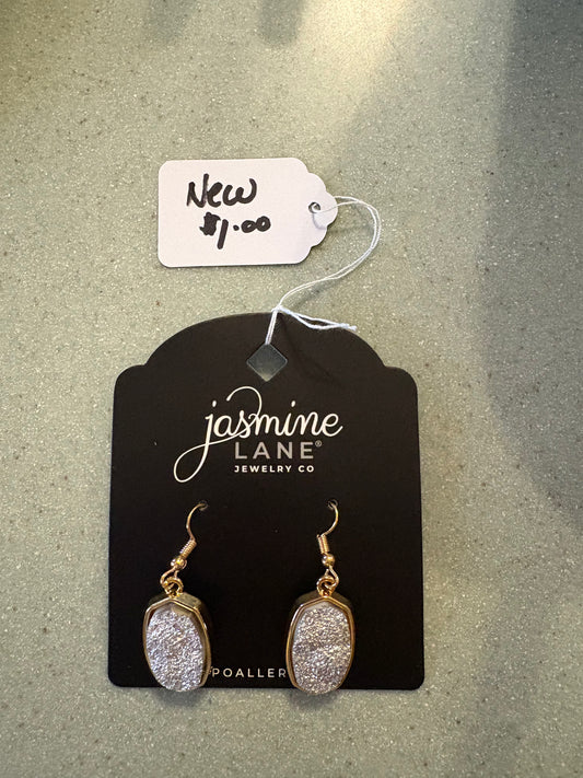 Silver rock style earrings with gold setting. Hypoallergenic. Jasmine Lane jewelry company.